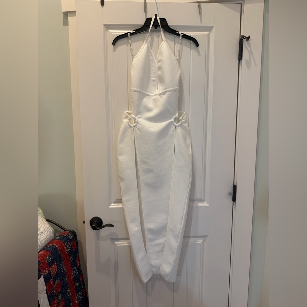 White Ring-Detail Maxi Dress with Double Straps